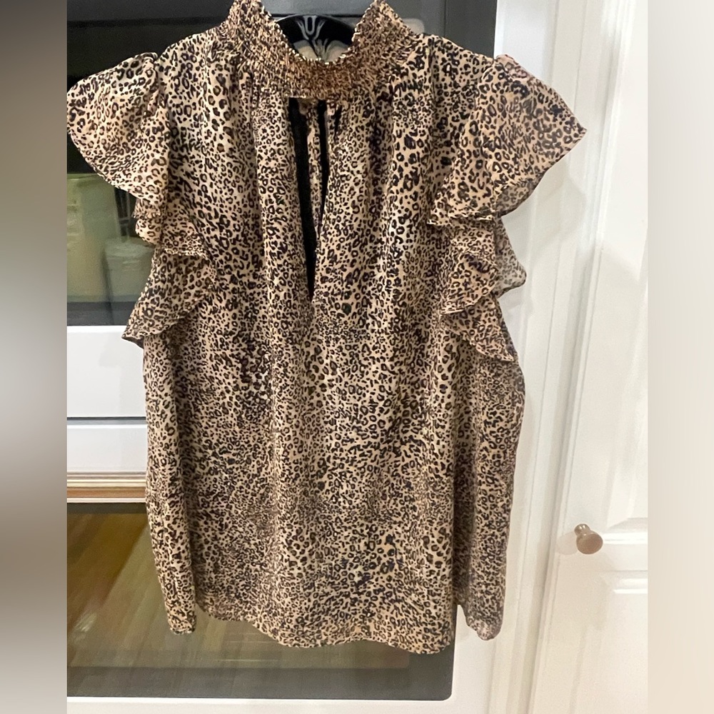 1 State Leopard Keyhole Mock Neck Blouse - Picture 8 of 10